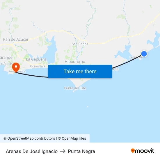 Arenas De José Ignacio to Punta Negra map