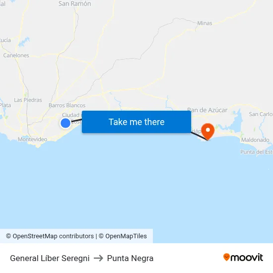 General Líber Seregni to Punta Negra map