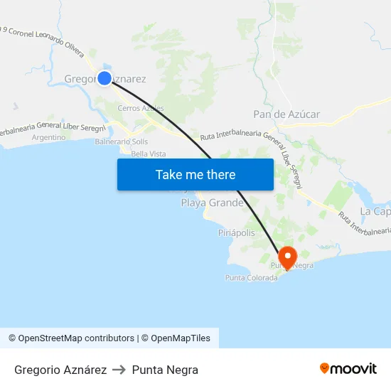 Gregorio Aznárez to Punta Negra map