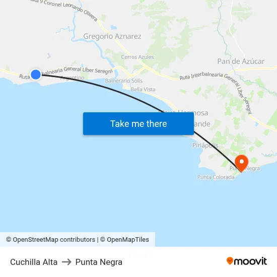 Cuchilla Alta to Punta Negra map