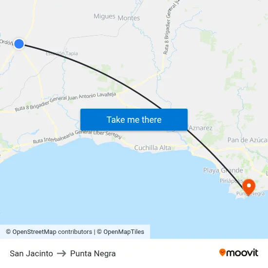 San Jacinto to Punta Negra map