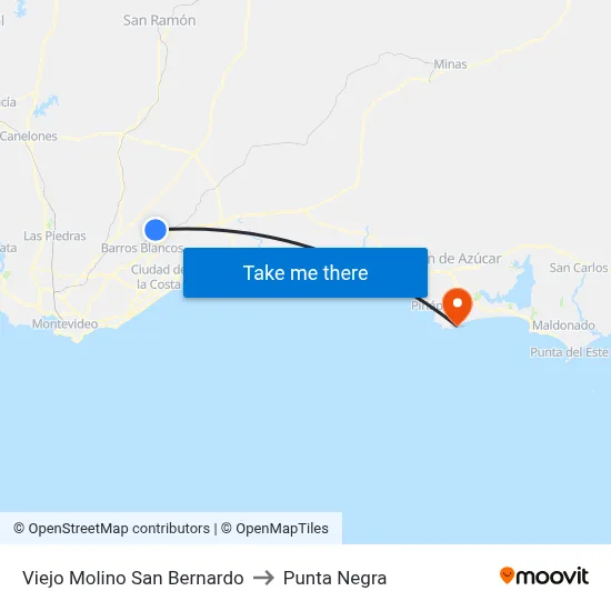 Viejo Molino San Bernardo to Punta Negra map