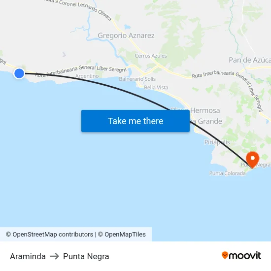 Araminda to Punta Negra map