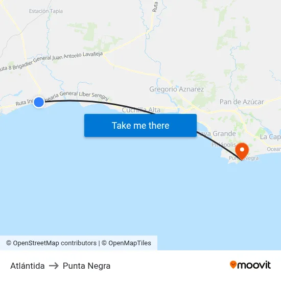 Atlántida to Punta Negra map