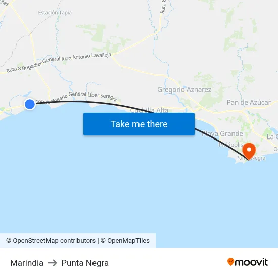 Marindia to Punta Negra map