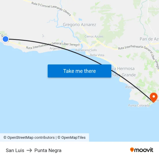 San Luis to Punta Negra map