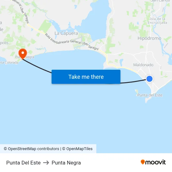 Punta Del Este to Punta Negra map