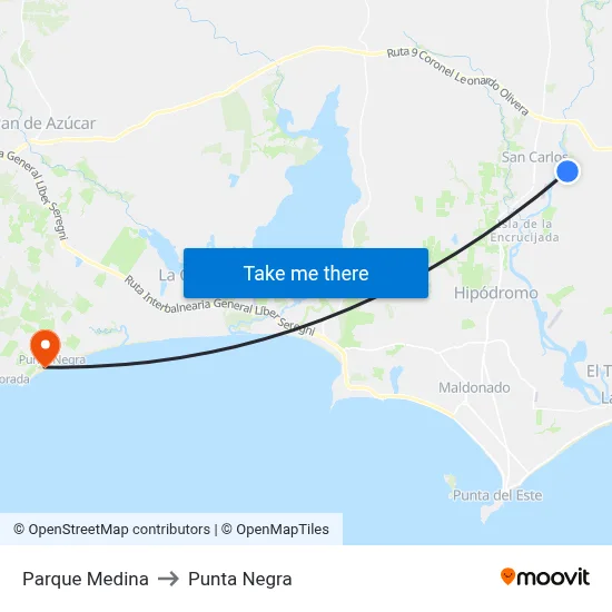 Parque Medina to Punta Negra map