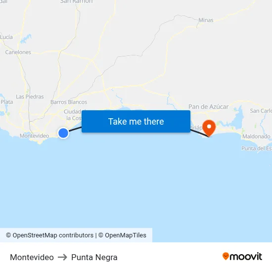 Montevideo to Punta Negra map