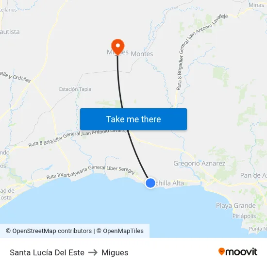 Santa Lucía Del Este to Migues map