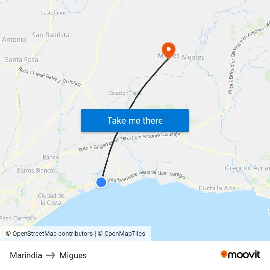 Marindia to Migues map