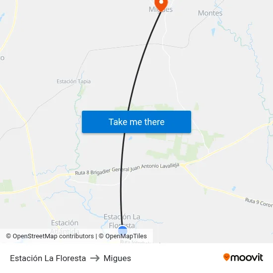 Estación La Floresta to Migues map
