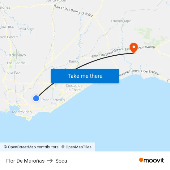 Flor De Maroñas to Soca map