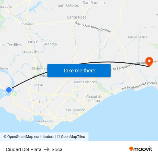Ciudad Del Plata to Soca map