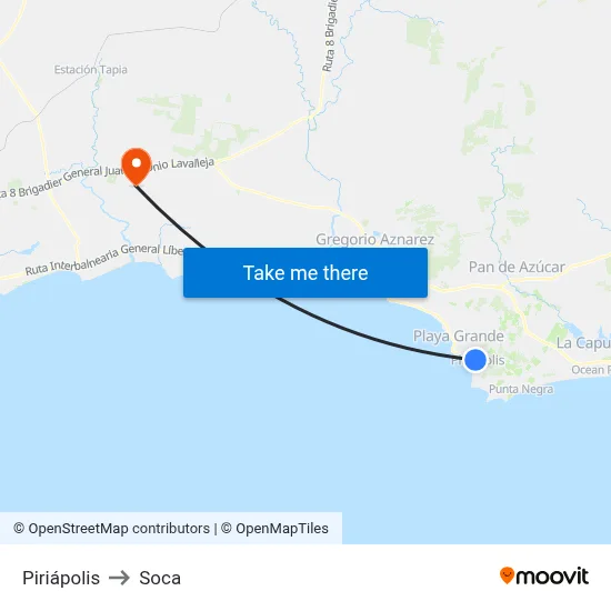 Piriápolis to Soca map