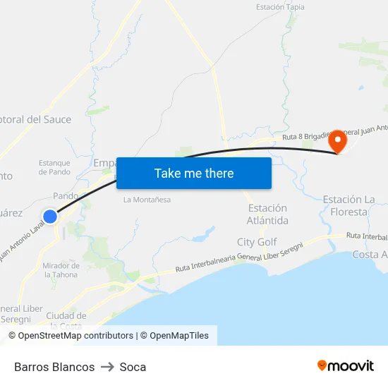 Barros Blancos to Soca map