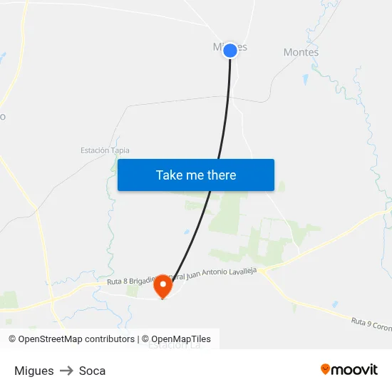 Migues to Soca map