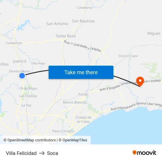 Villa Felicidad to Soca map
