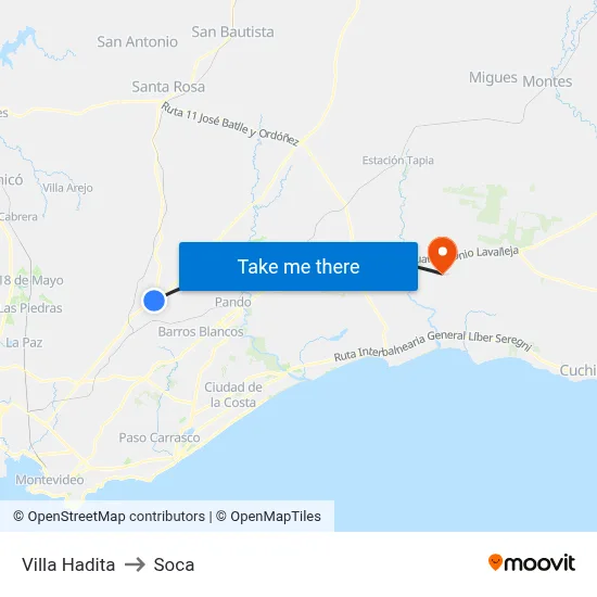 Villa Hadita to Soca map
