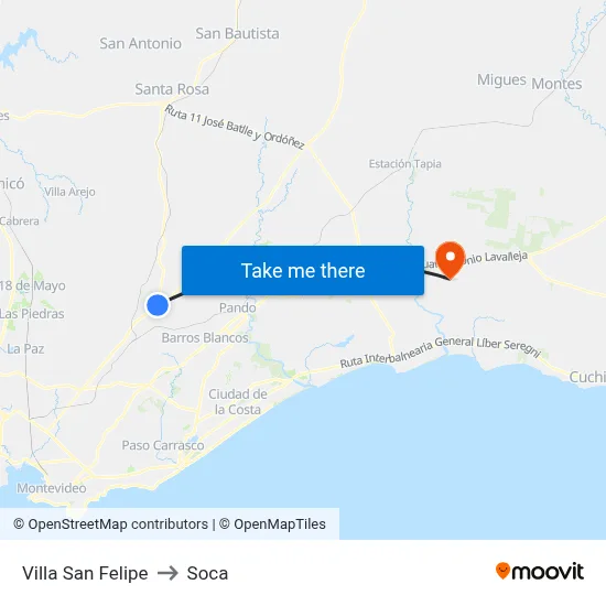 Villa San Felipe to Soca map