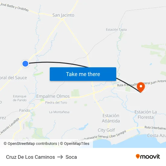 Cruz De Los Caminos to Soca map