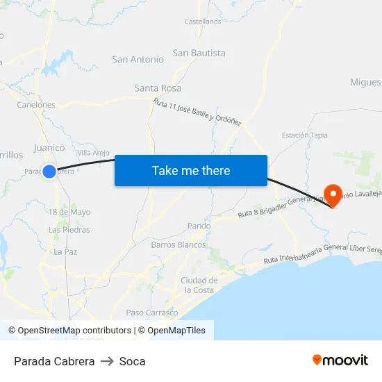 Parada Cabrera to Soca map