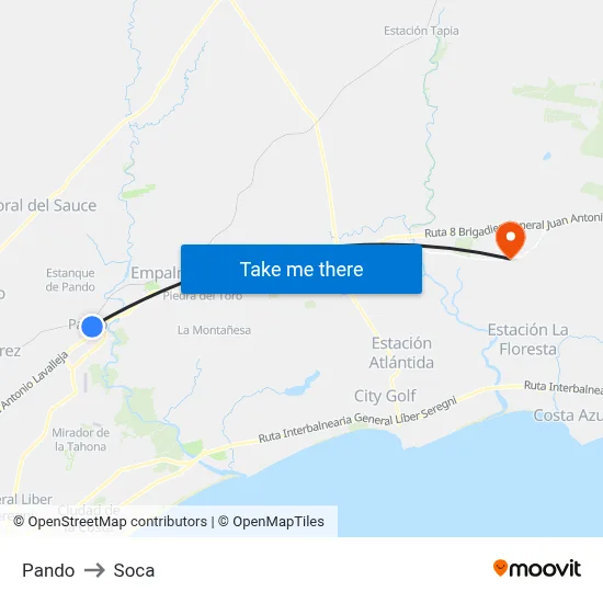 Pando to Soca map