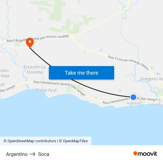 Argentino to Soca map