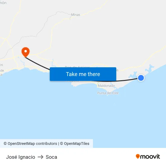 José Ignacio to Soca map