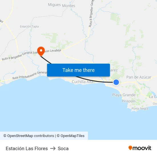 Estación Las Flores to Soca map