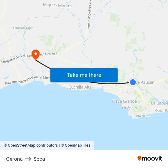 Gerona to Soca map