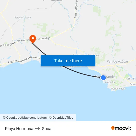 Playa Hermosa to Soca map