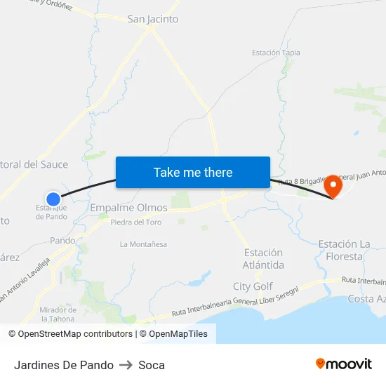 Jardines De Pando to Soca map