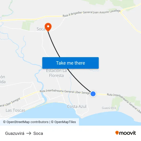 Guazuvirá to Soca map