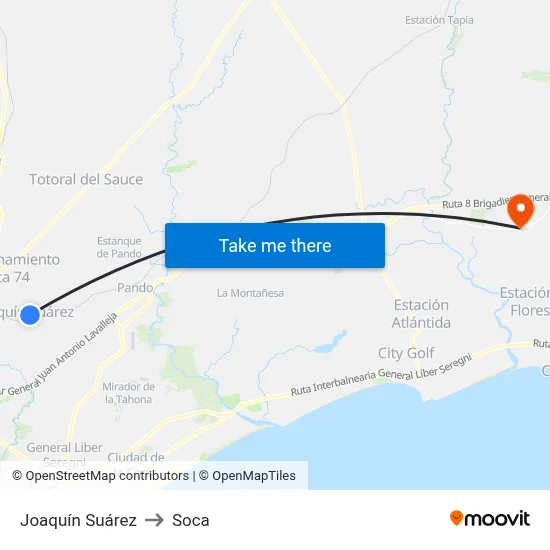 Joaquín Suárez to Soca map