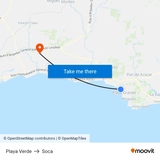 Playa Verde to Soca map
