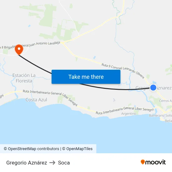 Gregorio Aznárez to Soca map