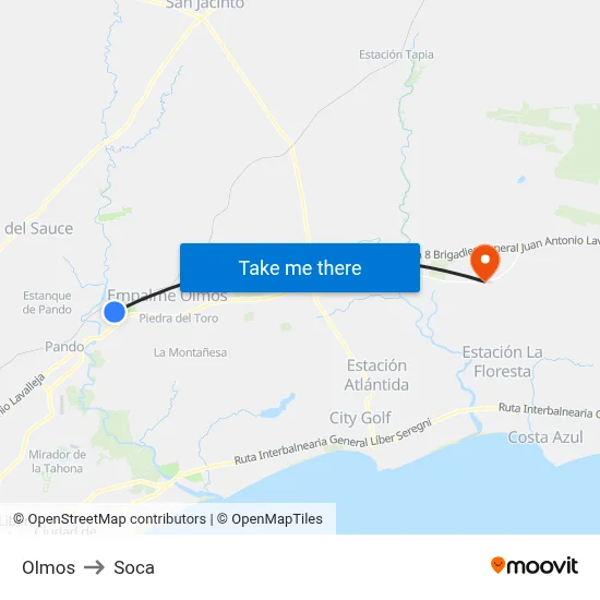 Olmos to Soca map
