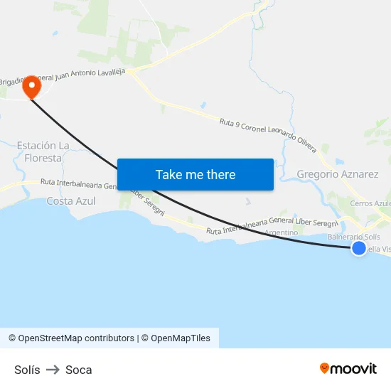 Solís to Soca map
