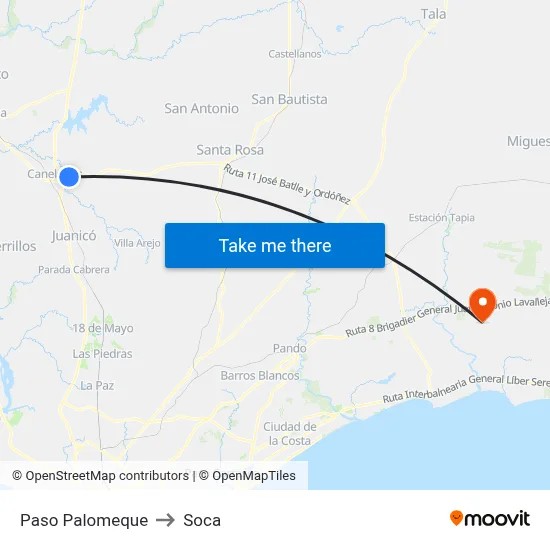 Paso Palomeque to Soca map