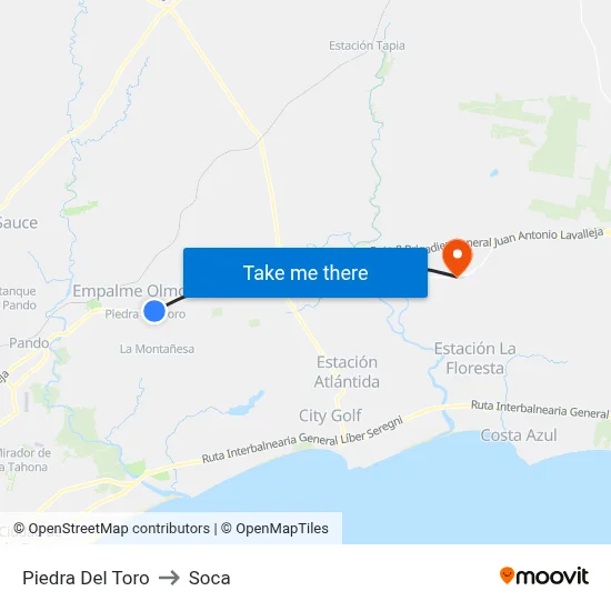 Piedra Del Toro to Soca map