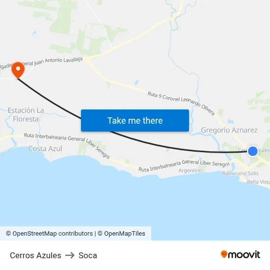Cerros Azules to Soca map