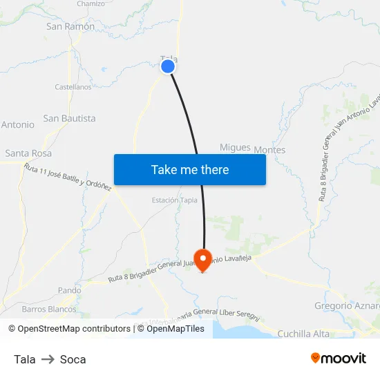 Tala to Soca map
