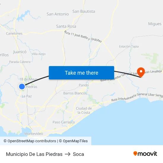 Municipio De Las Piedras to Soca map