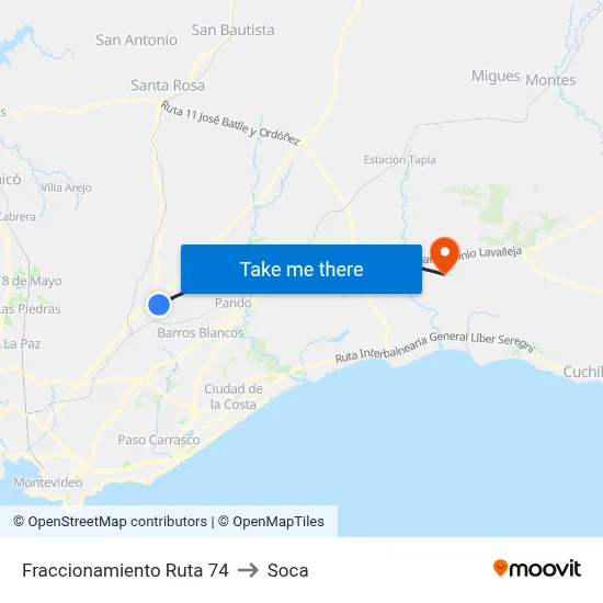 Fraccionamiento Ruta 74 to Soca map