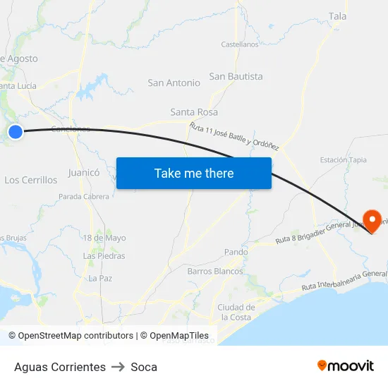 Aguas Corrientes to Soca map