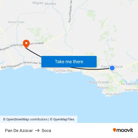 Pan De Azúcar to Soca map
