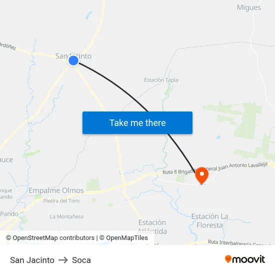 San Jacinto to Soca map