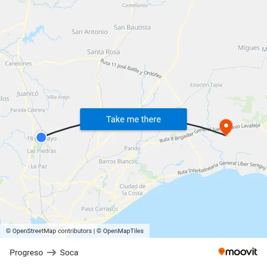 Progreso to Soca map