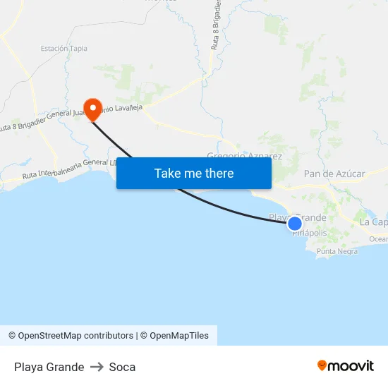 Playa Grande to Soca map
